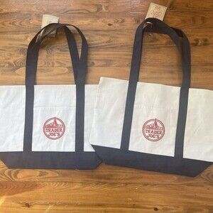 Trader Joe's Large  Reusable Tote Bags Lot of 2 Navy Canvas Grocery Carryall 👜